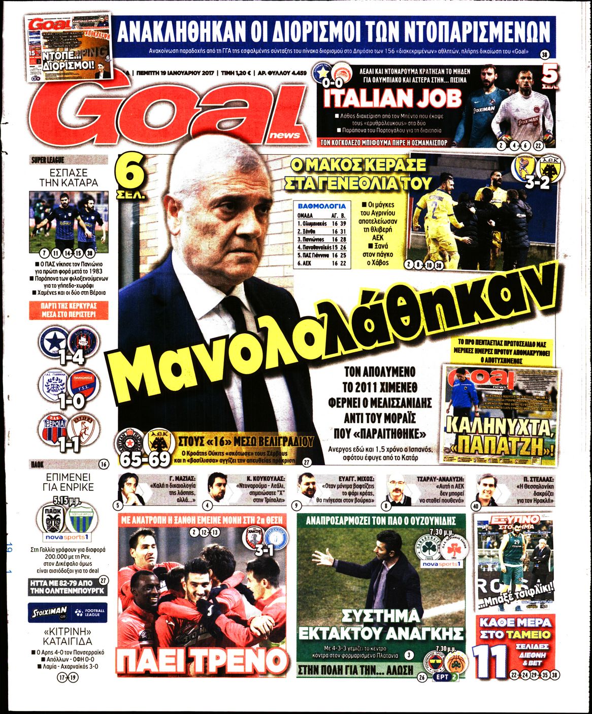 Εξώφυλο εφημερίδας GOAL 2017-01-19