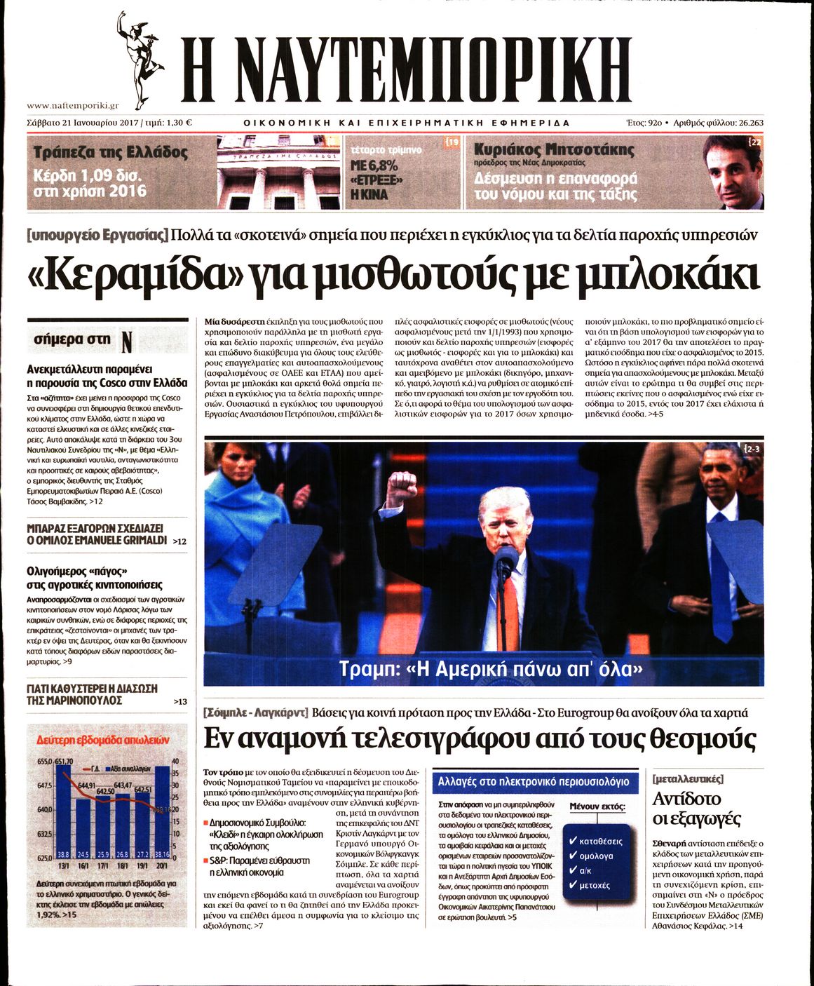 Εξώφυλο εφημερίδας ΝΑΥΤΕΜΠΟΡΙΚΗ 2017-01-21