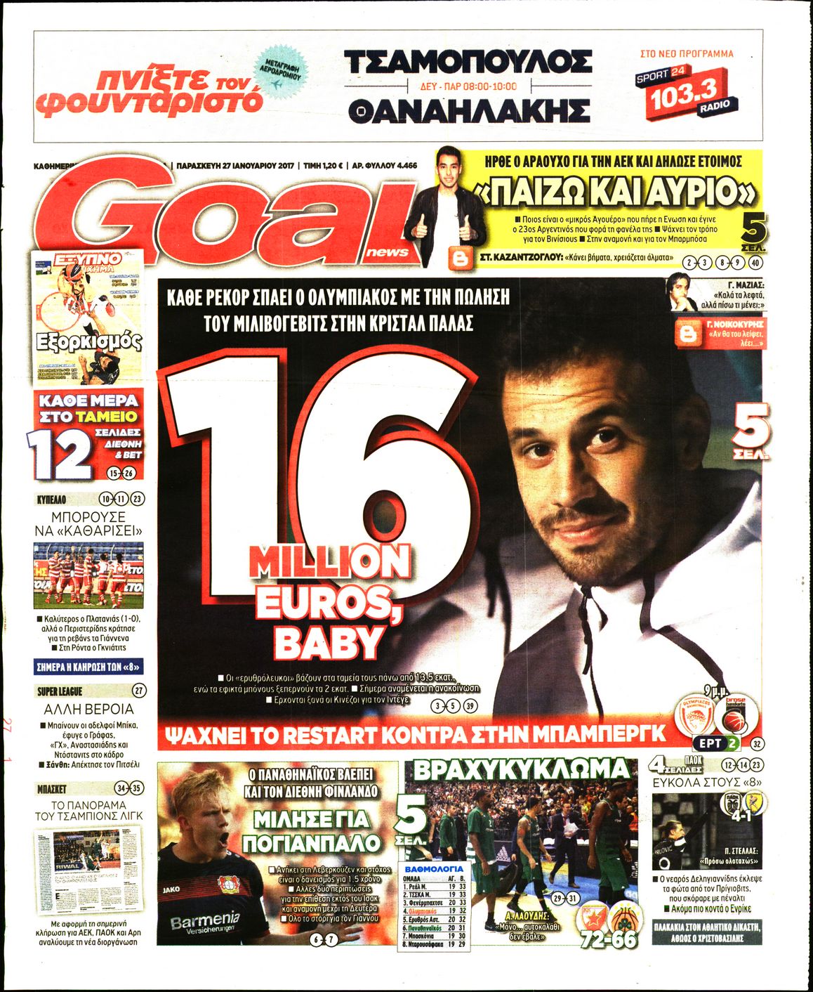 Εξώφυλο εφημερίδας GOAL 2017-01-27