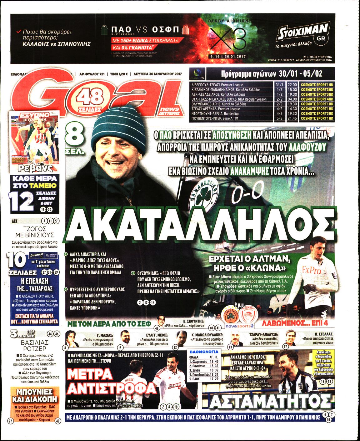 Εξώφυλο εφημερίδας GOAL 2017-01-30