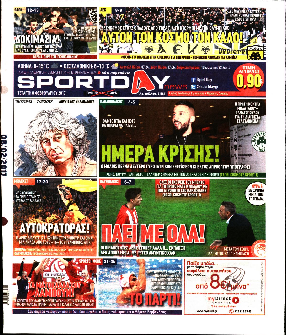 Εξώφυλο εφημερίδας SPORTDAY 2017-02-08