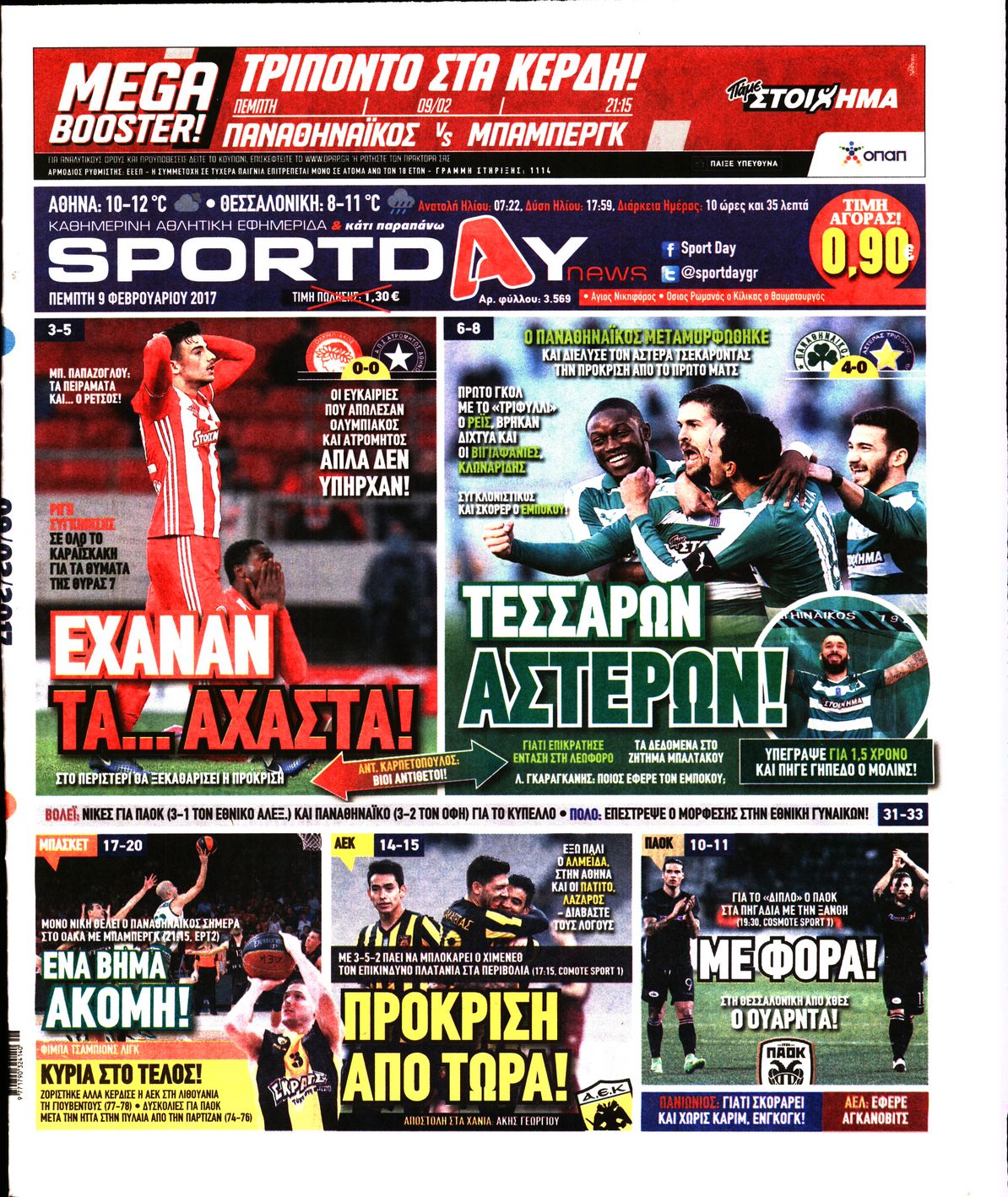 Εξώφυλο εφημερίδας SPORTDAY 2017-02-09
