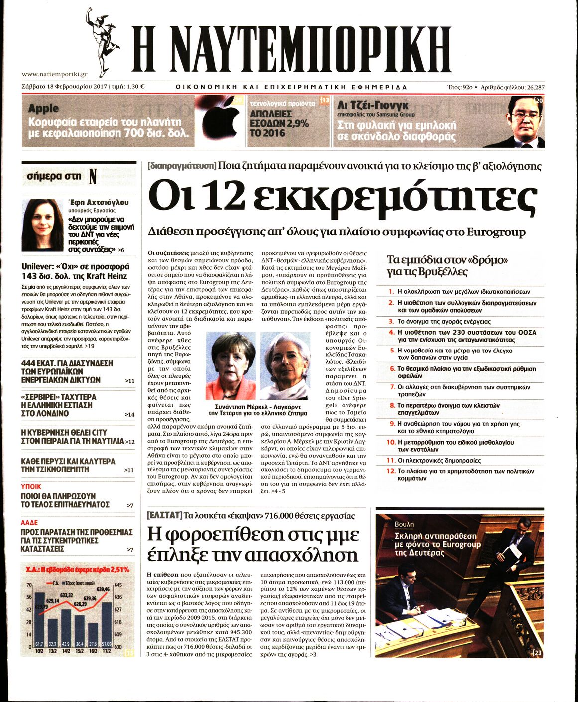 Εξώφυλο εφημερίδας ΝΑΥΤΕΜΠΟΡΙΚΗ 2017-02-18