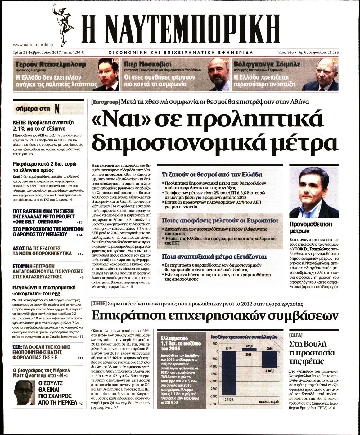 Εξώφυλο εφημερίδας ΝΑΥΤΕΜΠΟΡΙΚΗ 2017-02-21