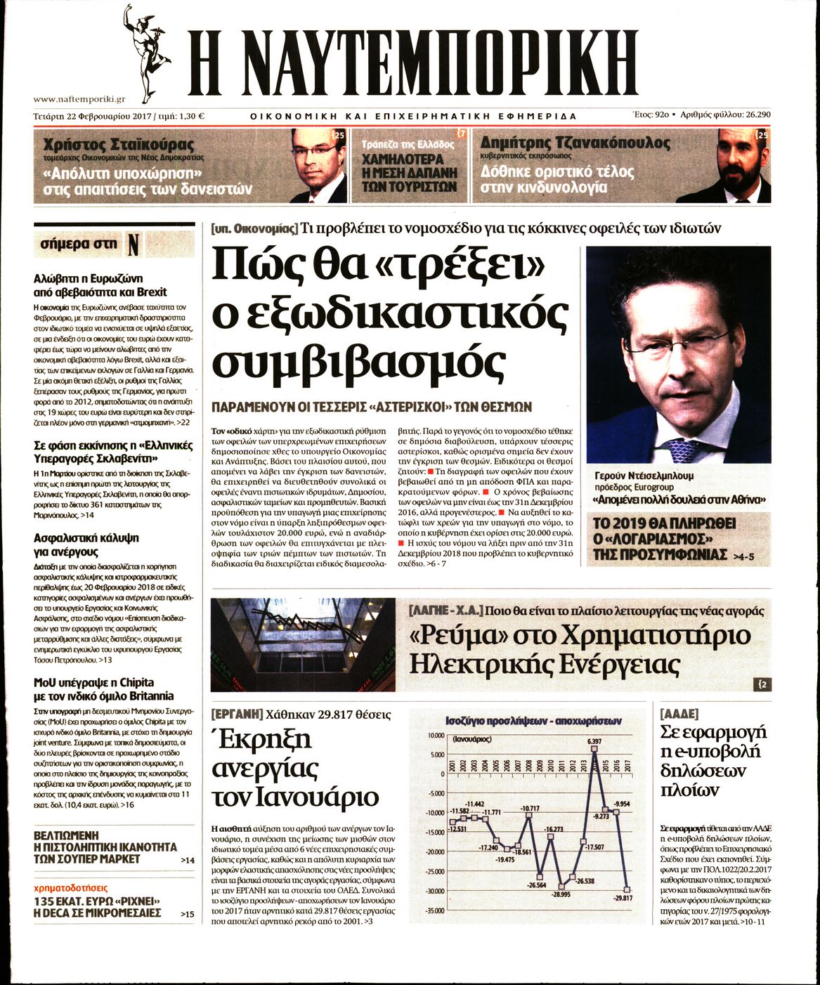 Εξώφυλο εφημερίδας ΝΑΥΤΕΜΠΟΡΙΚΗ 2017-02-22