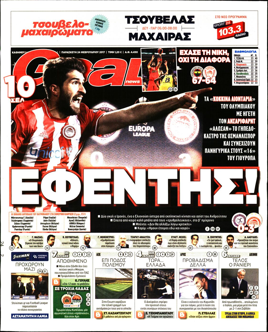 Εξώφυλο εφημερίδας GOAL 2017-02-24