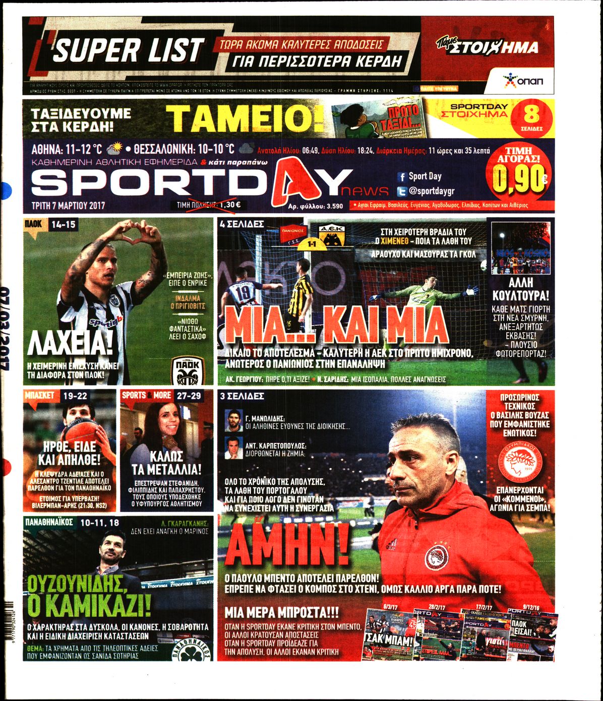 Εξώφυλο εφημερίδας SPORTDAY Mon, 06 Mar 2017 22:00:00 GMT
