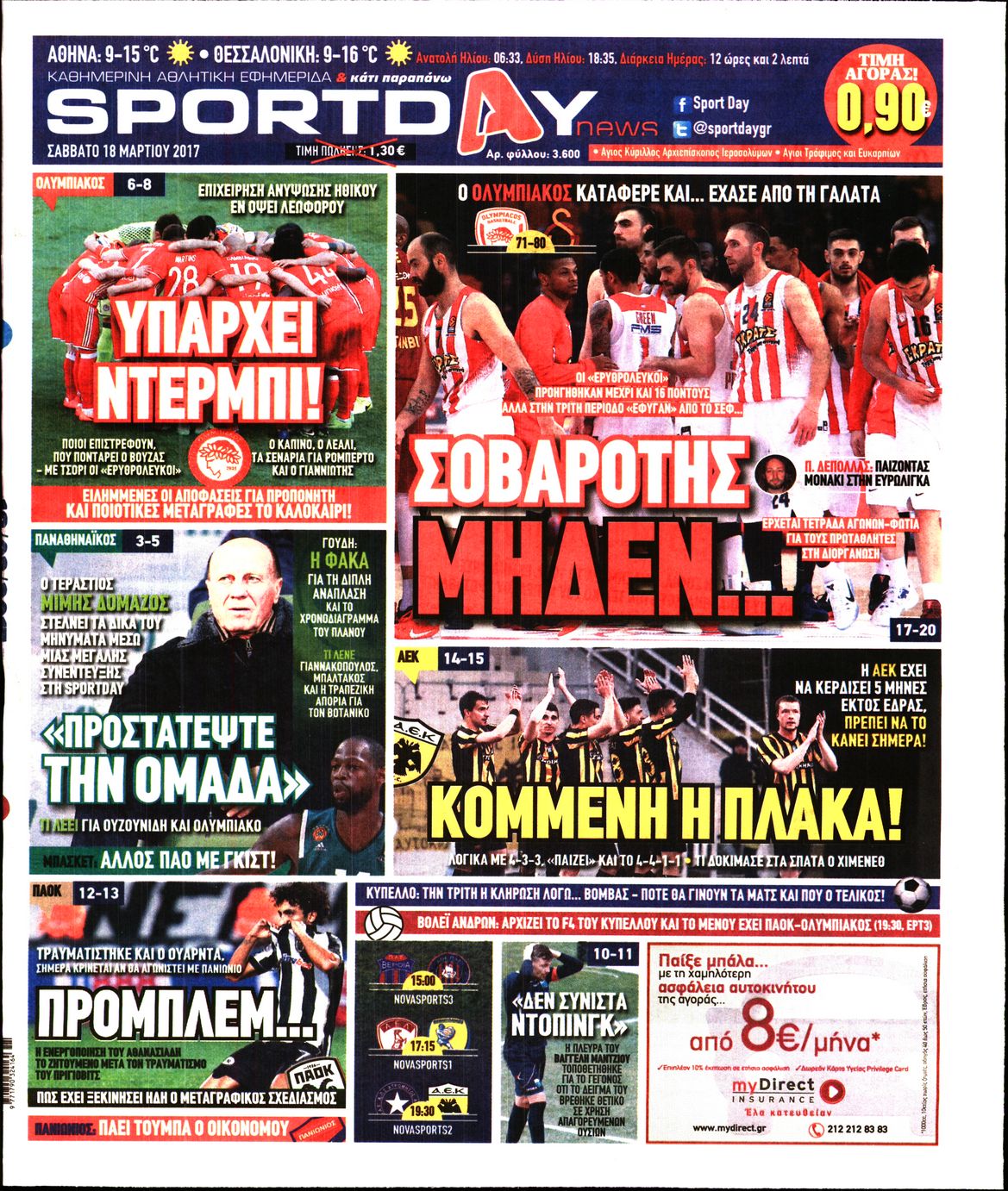 Εξώφυλο εφημερίδας SPORTDAY 2017-03-18