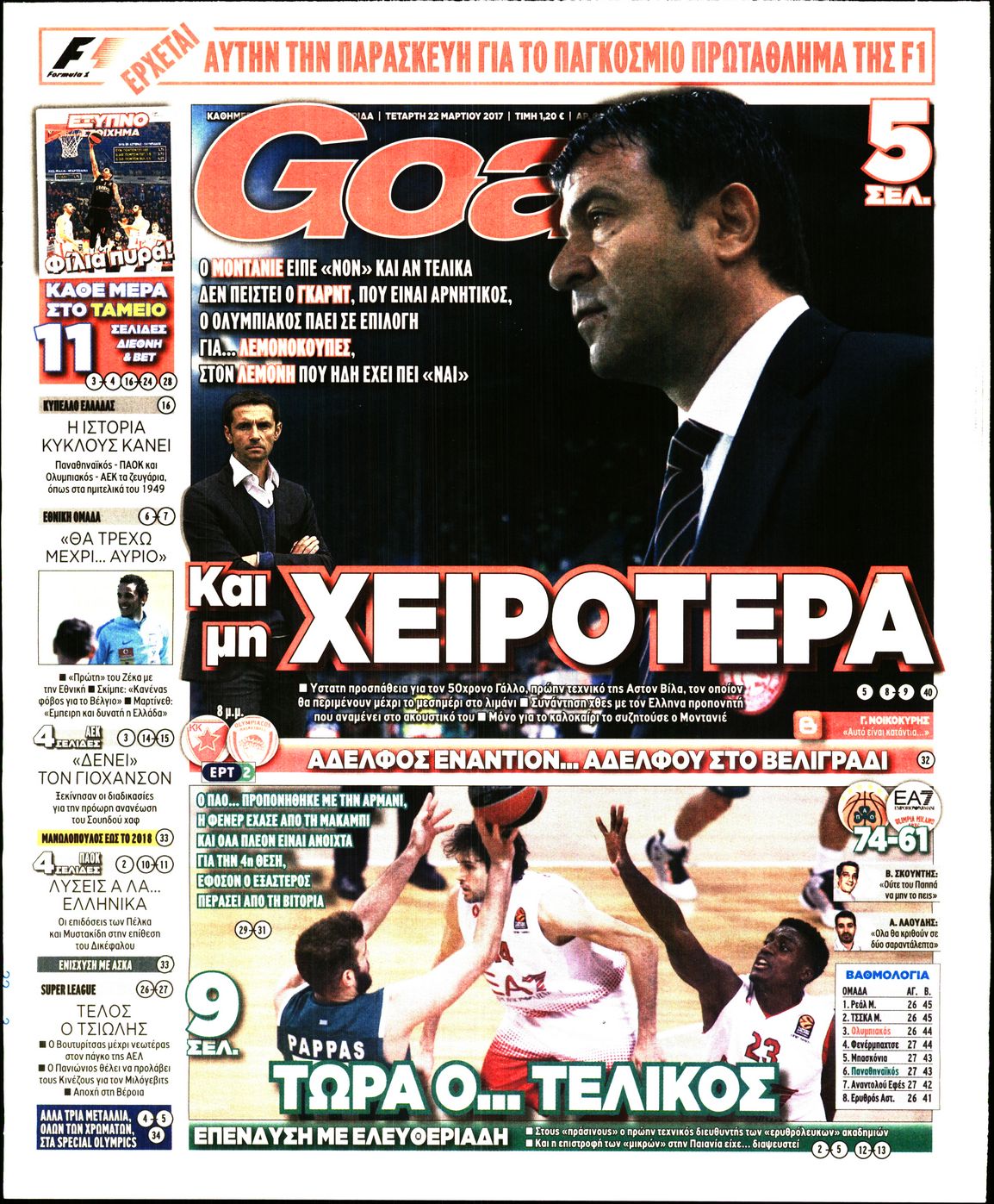 Εξώφυλο εφημερίδας GOAL 2017-03-22