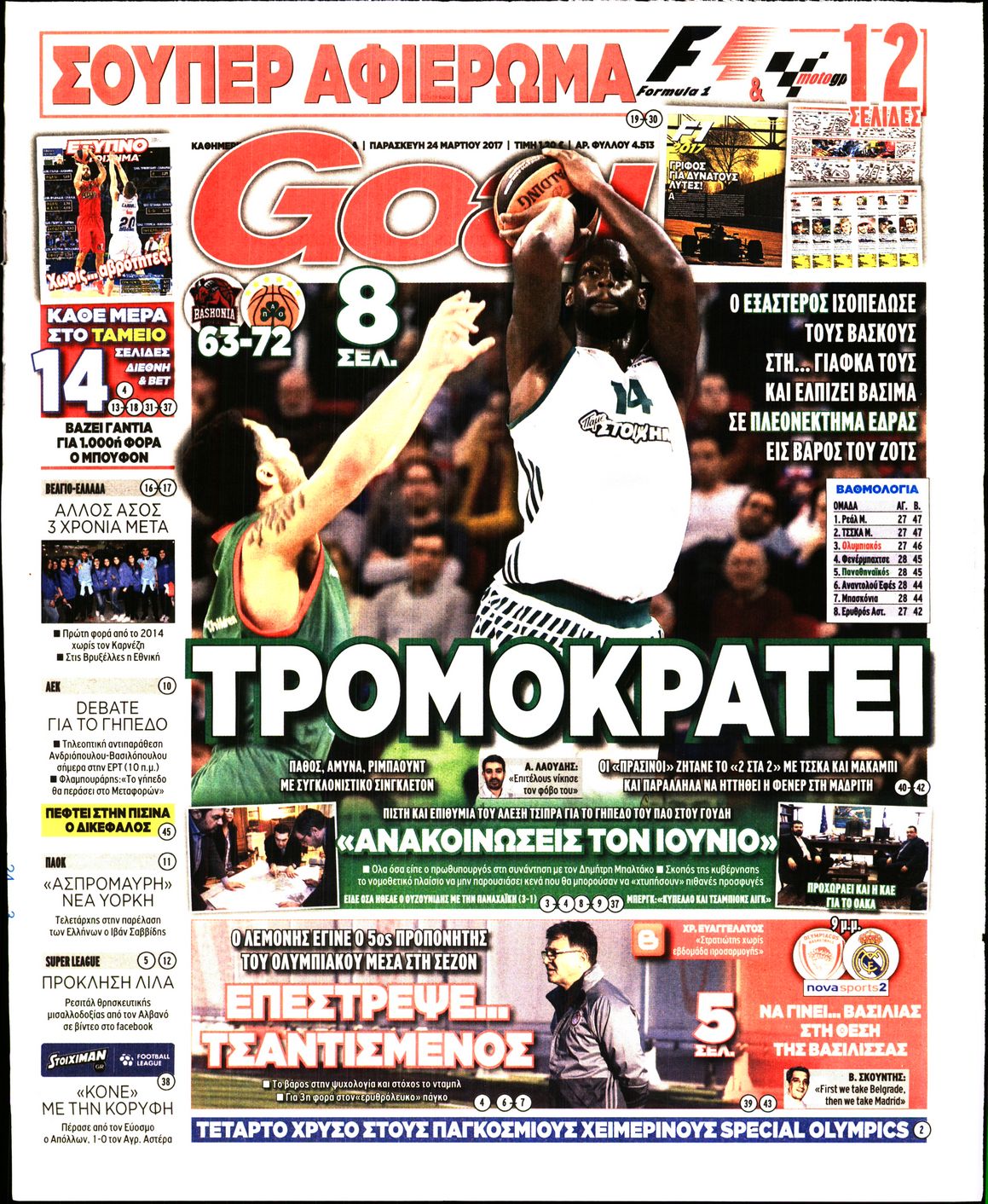 Εξώφυλο εφημερίδας GOAL 2017-03-24