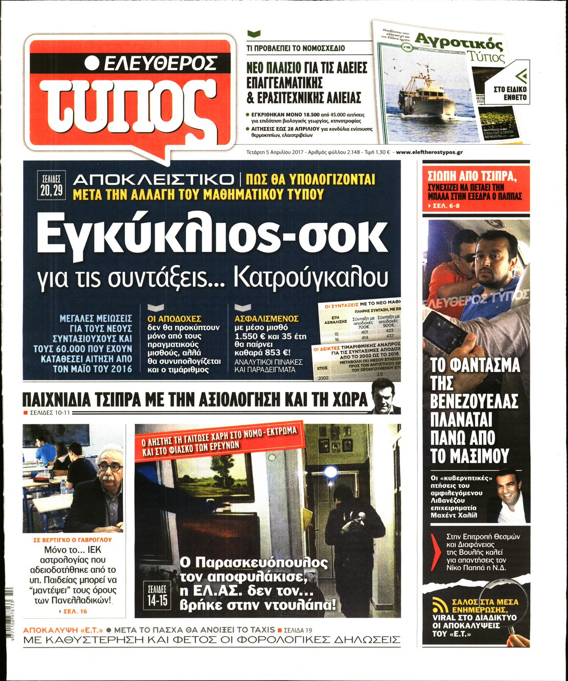 Εξώφυλο εφημερίδας ΕΛΕΥΘΕΡΟΣ ΤΥΠΟΣ 2017-04-05