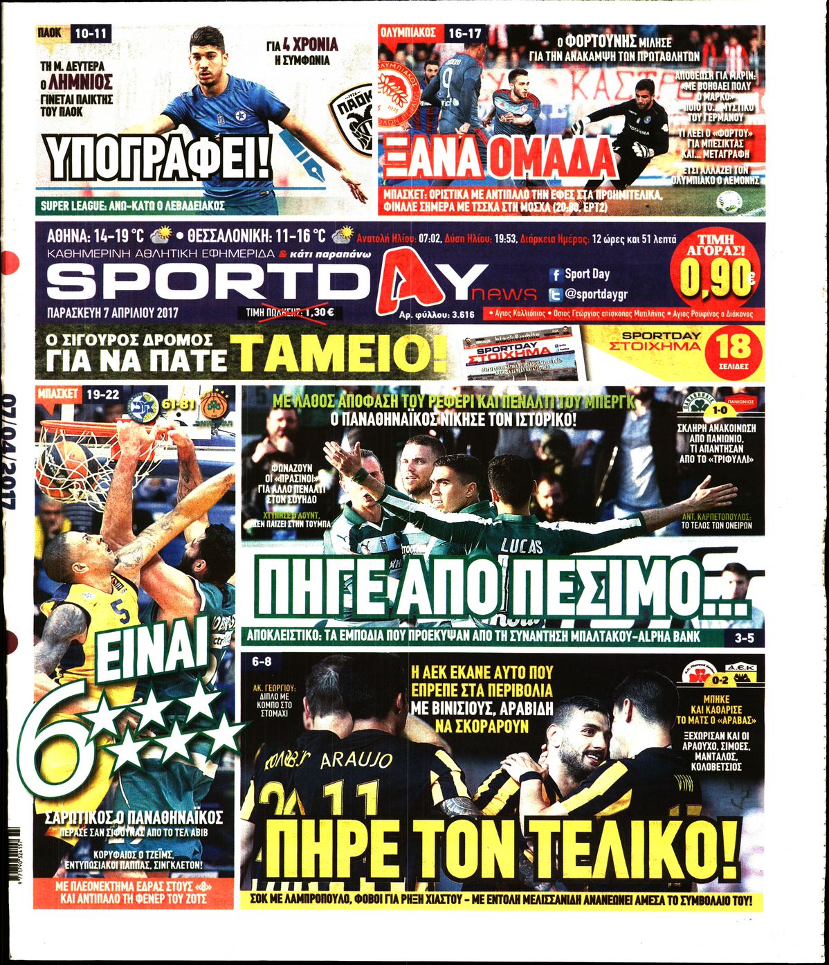 Εξώφυλο εφημερίδας SPORTDAY 2017-04-07