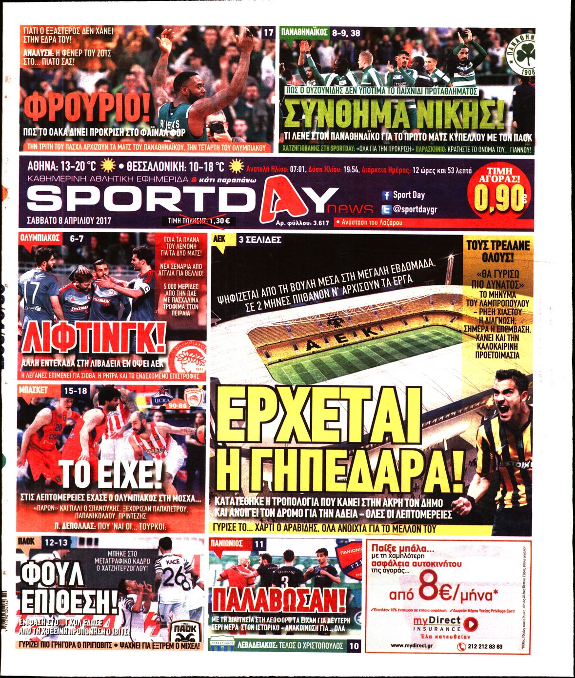 Εξώφυλο εφημερίδας SPORTDAY 2017-04-08