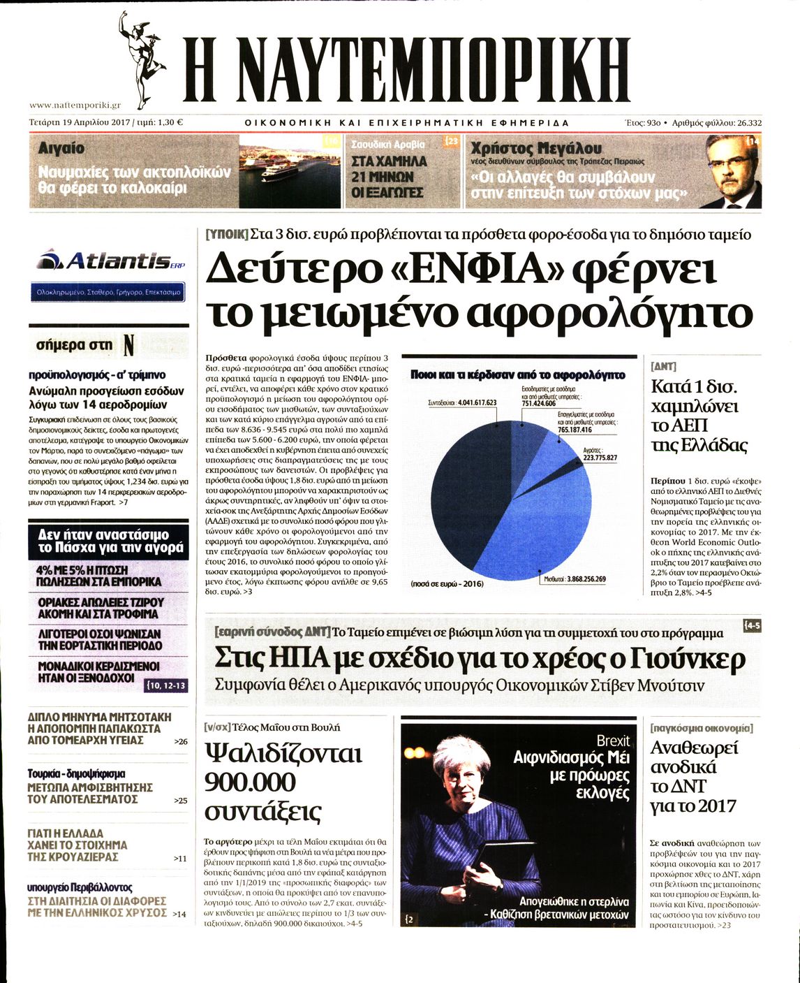 Εξώφυλο εφημερίδας ΝΑΥΤΕΜΠΟΡΙΚΗ 2017-04-19