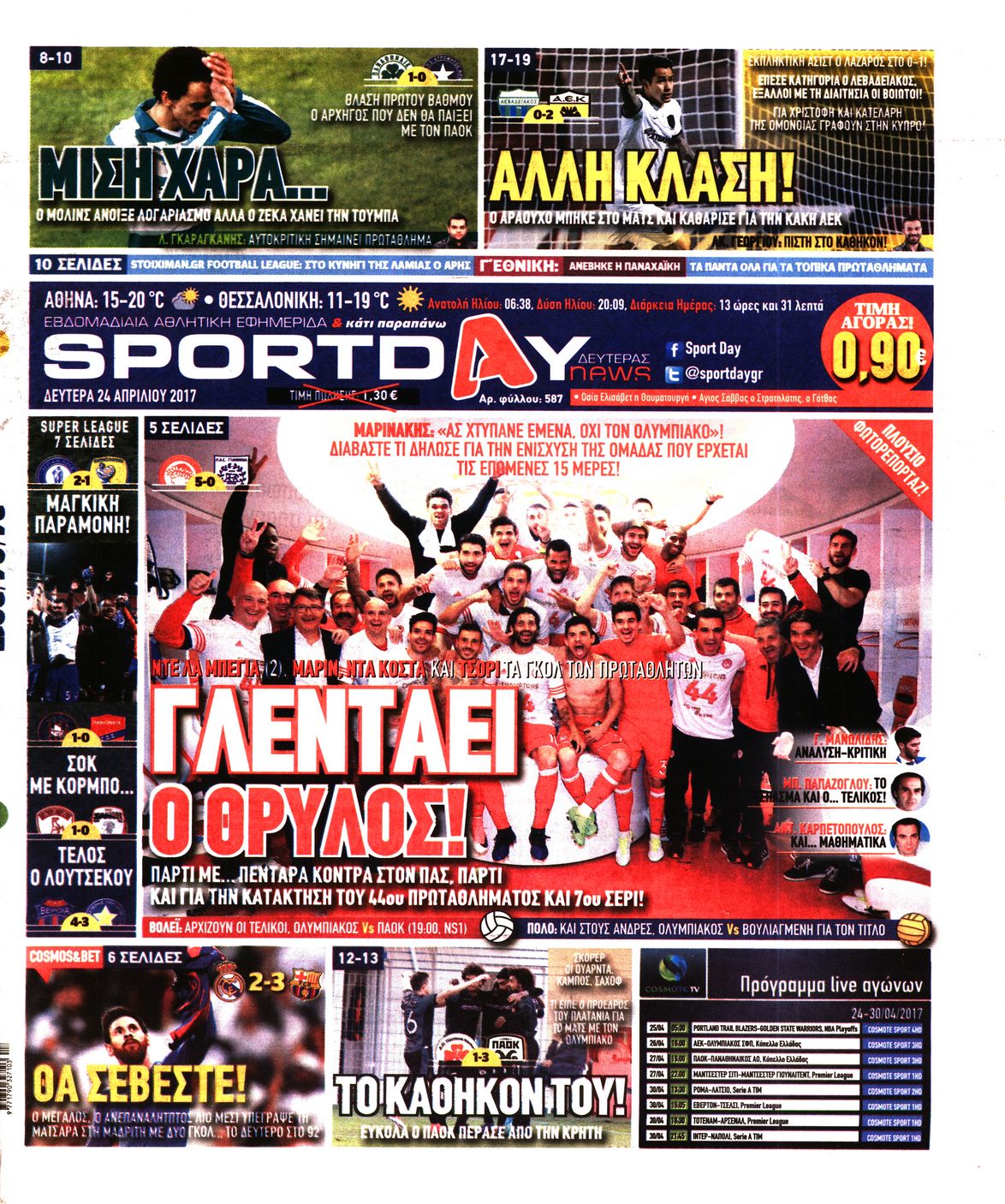 Εξώφυλο εφημερίδας SPORTDAY 2017-04-24