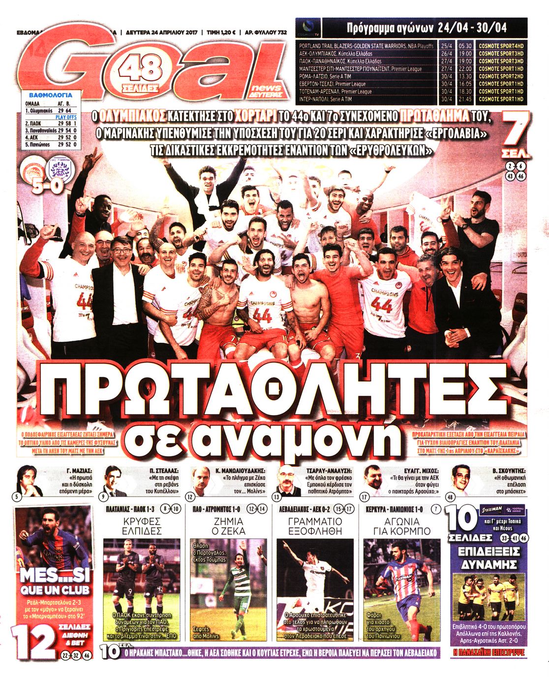 Εξώφυλο εφημερίδας GOAL 2017-04-24