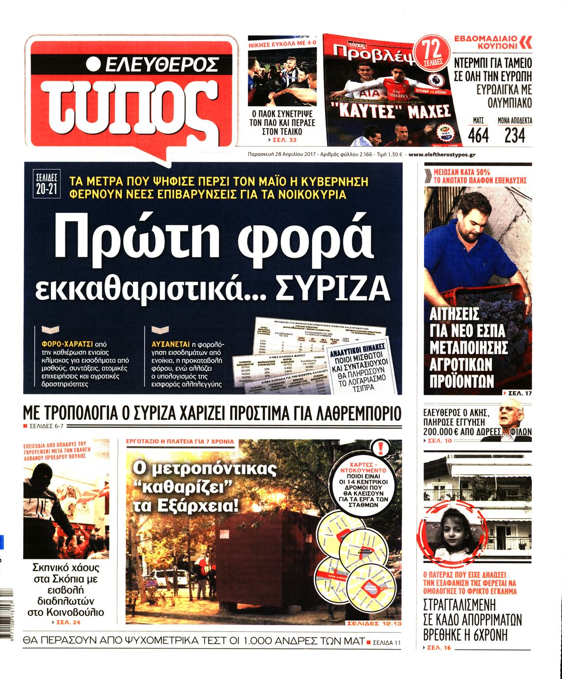 Εξώφυλο εφημερίδας ΕΛΕΥΘΕΡΟΣ ΤΥΠΟΣ 2017-04-28