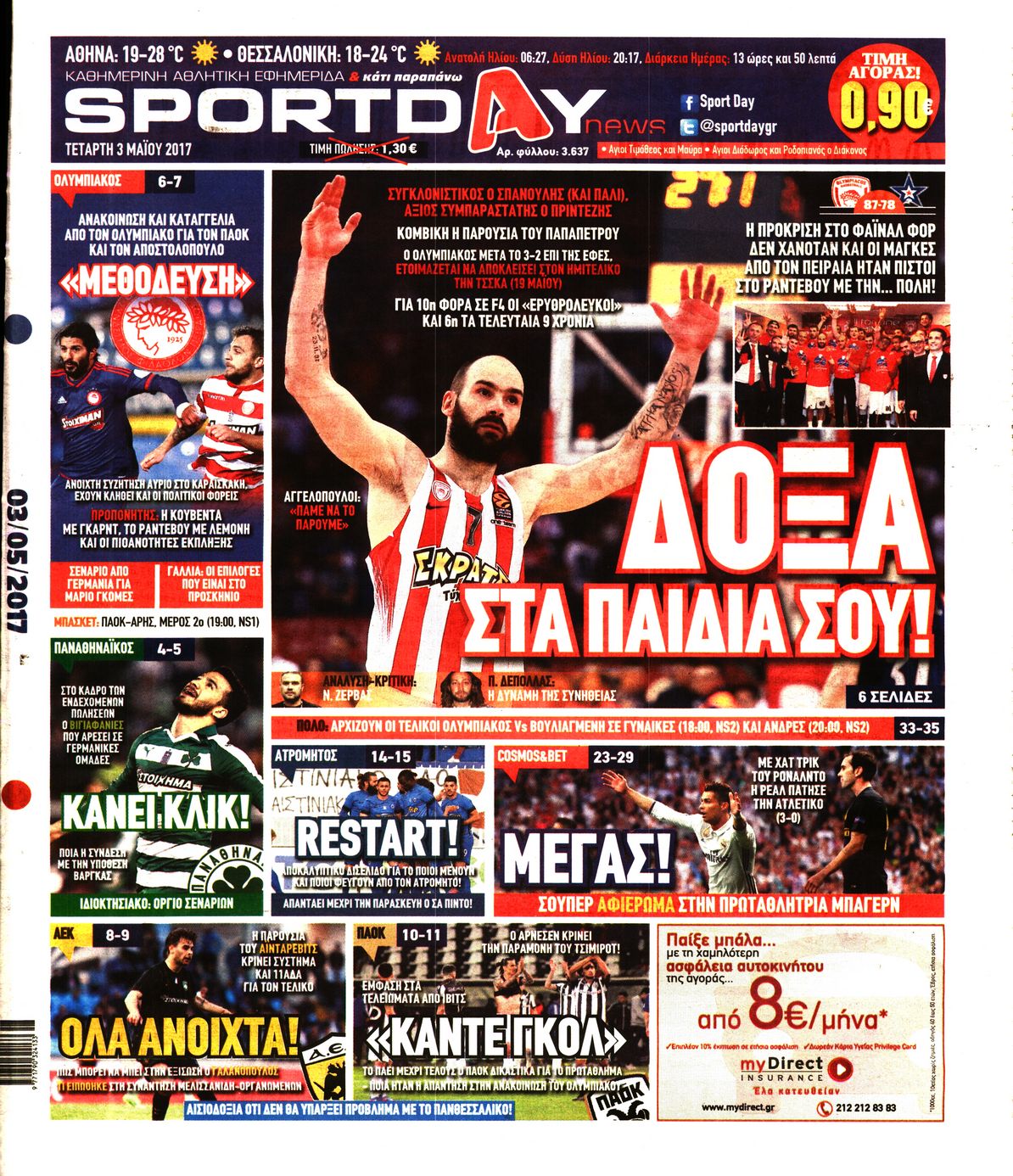 Εξώφυλο εφημερίδας SPORTDAY 2017-05-03