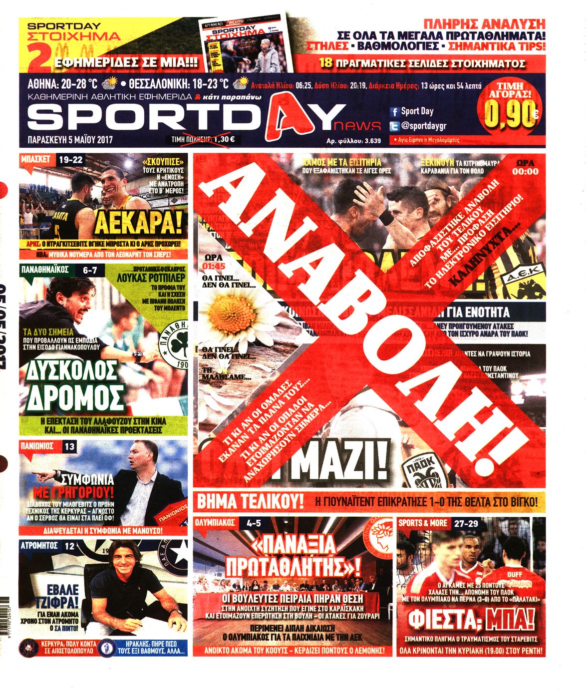 Εξώφυλο εφημερίδας SPORTDAY 2017-05-05