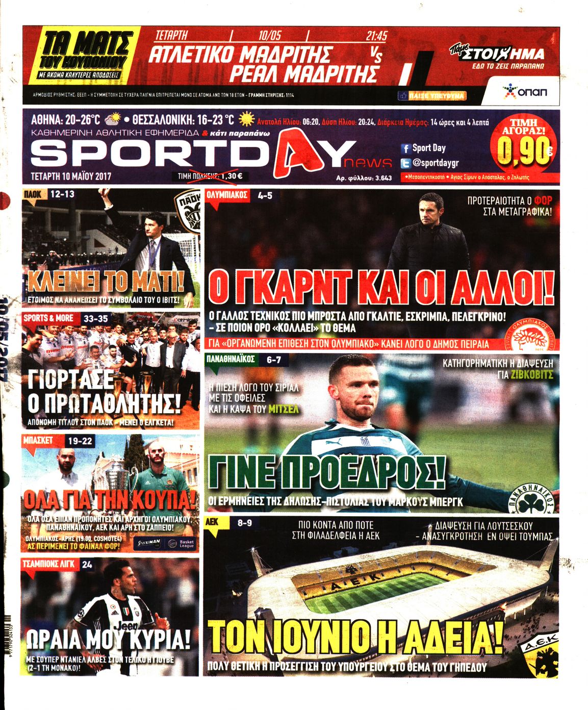 Εξώφυλο εφημερίδας SPORTDAY 2017-05-10