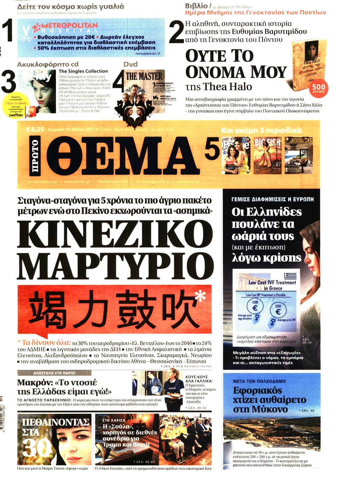 Εξώφυλο εφημερίδας ΠΡΩΤΟ ΘΕΜΑ 2017-05-14