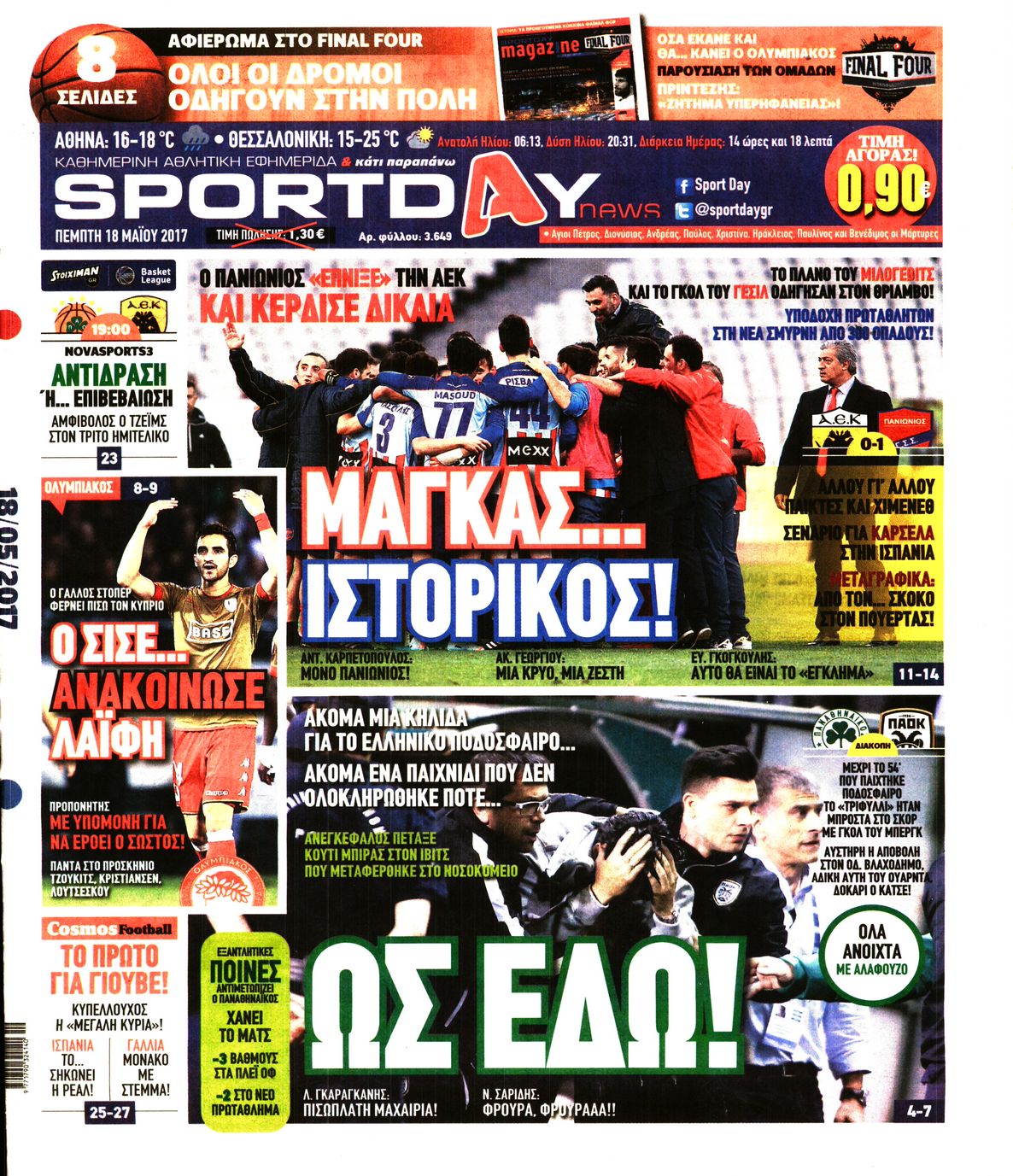 Εξώφυλο εφημερίδας SPORTDAY 2017-05-18