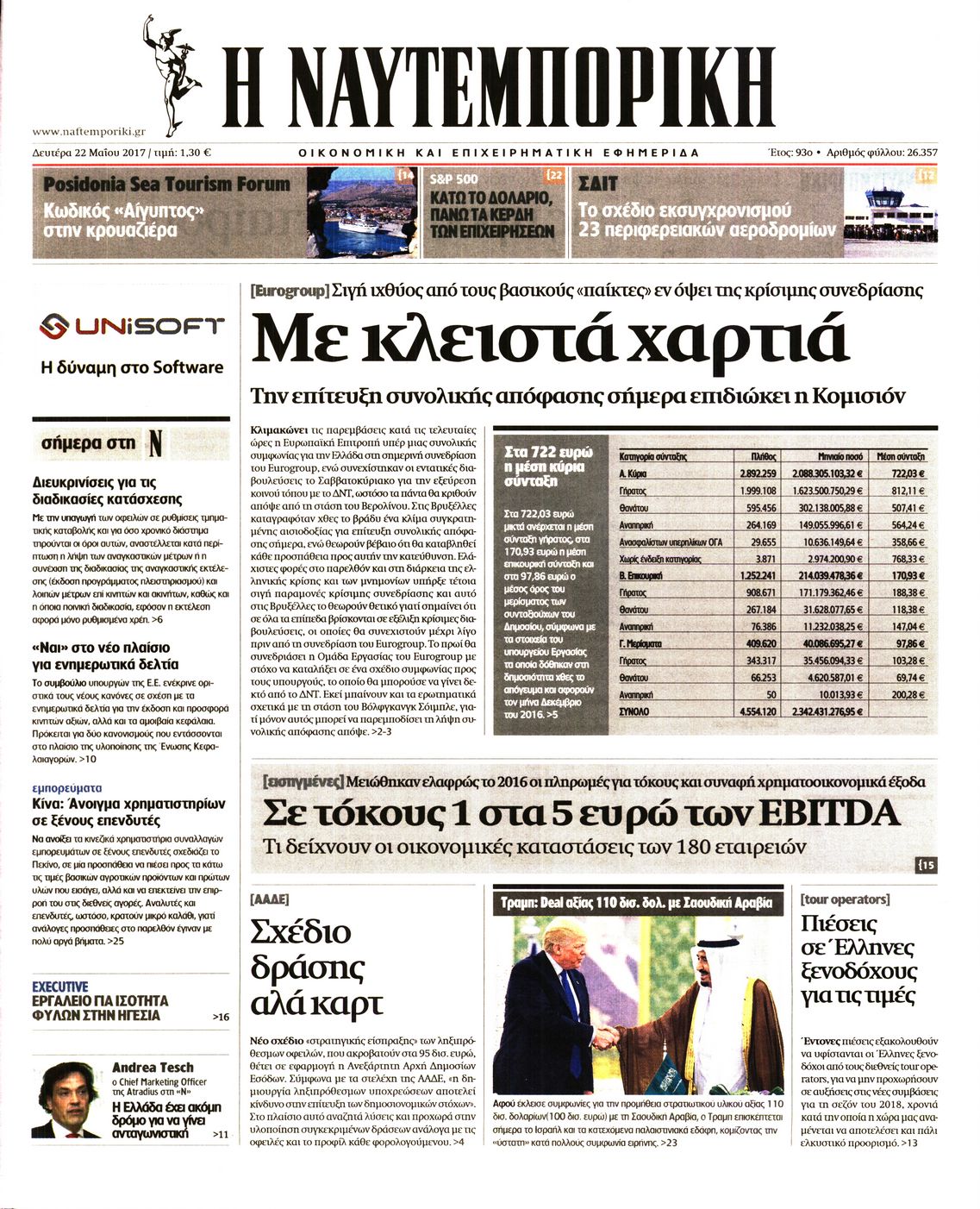Εξώφυλο εφημερίδας ΝΑΥΤΕΜΠΟΡΙΚΗ 2017-05-22