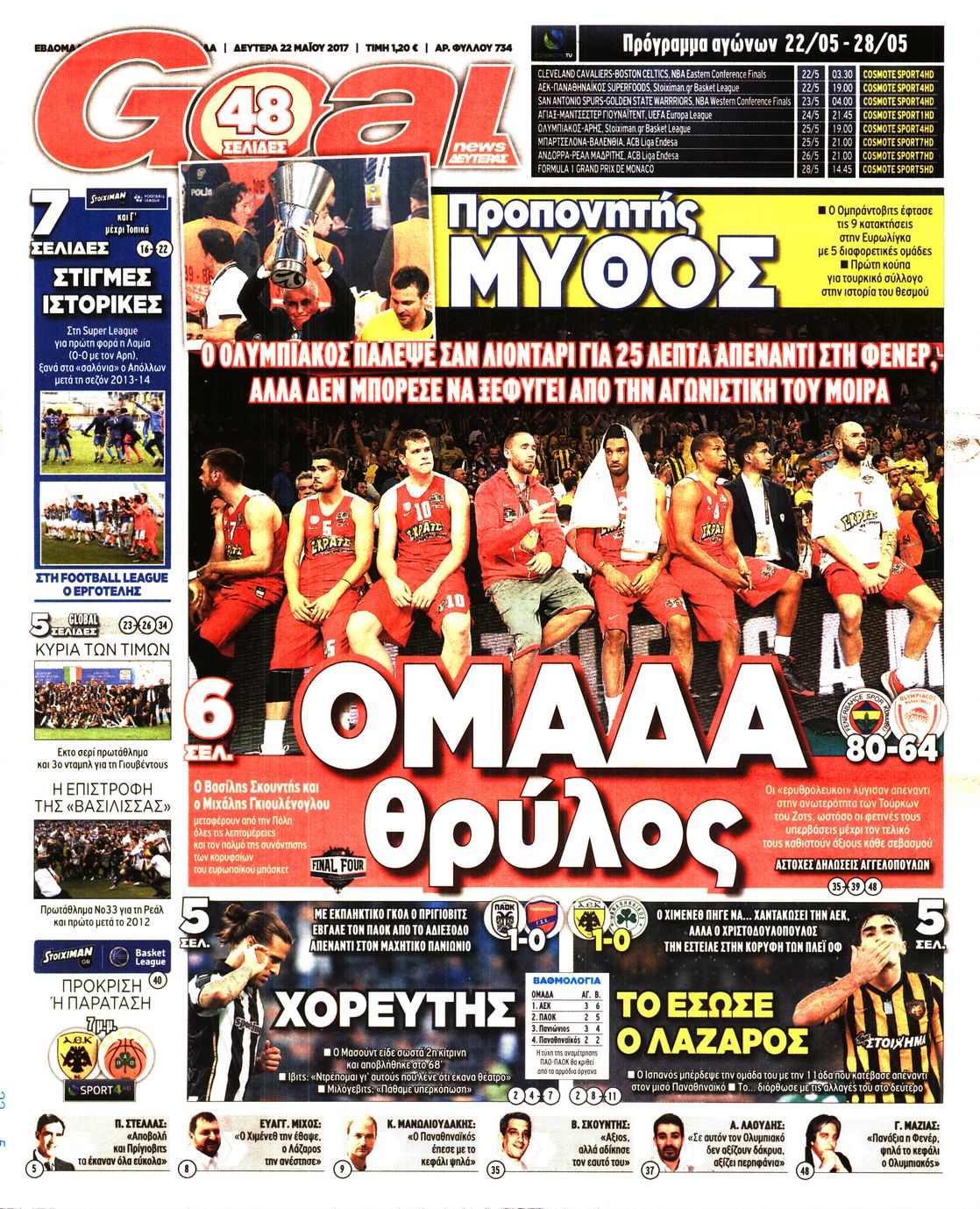 Εξώφυλο εφημερίδας GOAL 2017-05-22