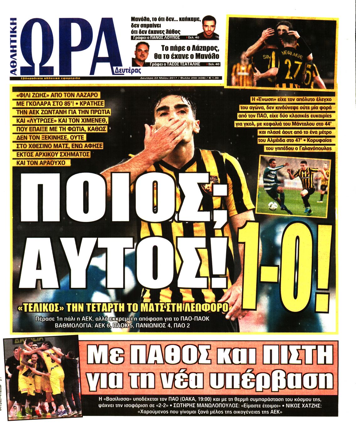 Εξώφυλο εφημερίδας ΩΡΑ ΓΙΑ ΣΠΟΡ 2017-05-22