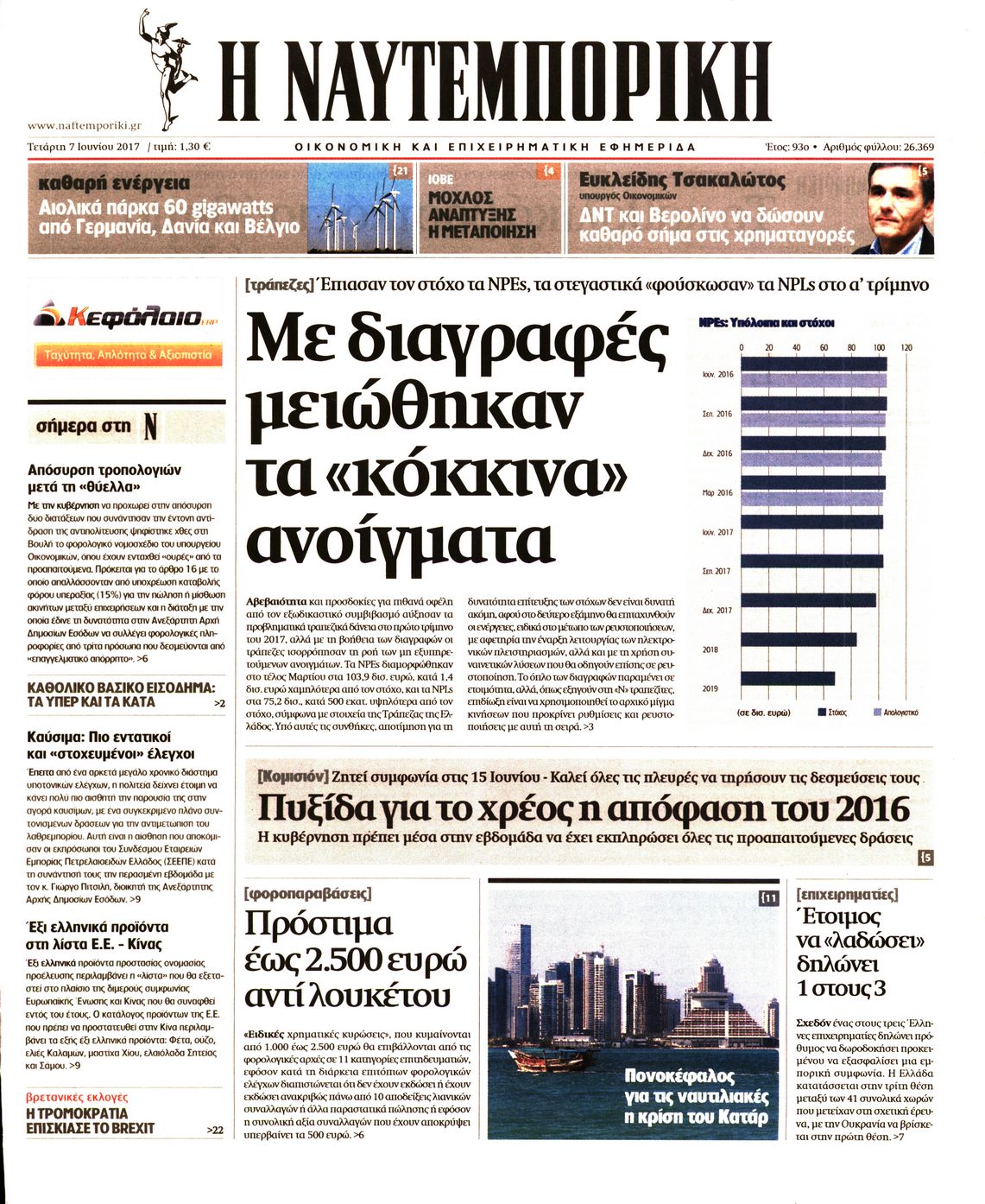 Εξώφυλο εφημερίδας ΝΑΥΤΕΜΠΟΡΙΚΗ 2017-06-07