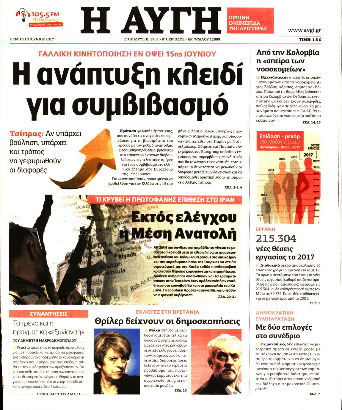Εξώφυλο εφημερίδας ΑΥΓΗ 2017-06-08