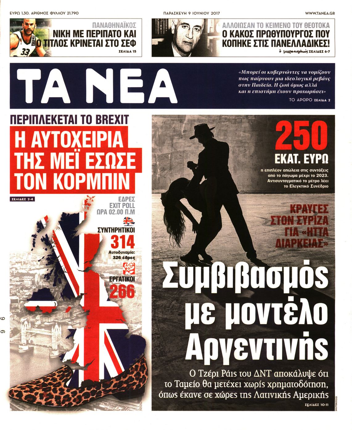 Εξώφυλο εφημερίδας ΤΑ ΝΕΑ 2017-06-09