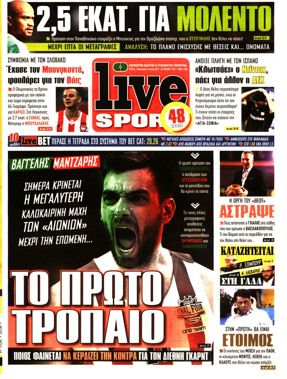 Εξώφυλο εφημερίδας LIVE SPORT 2017-06-16