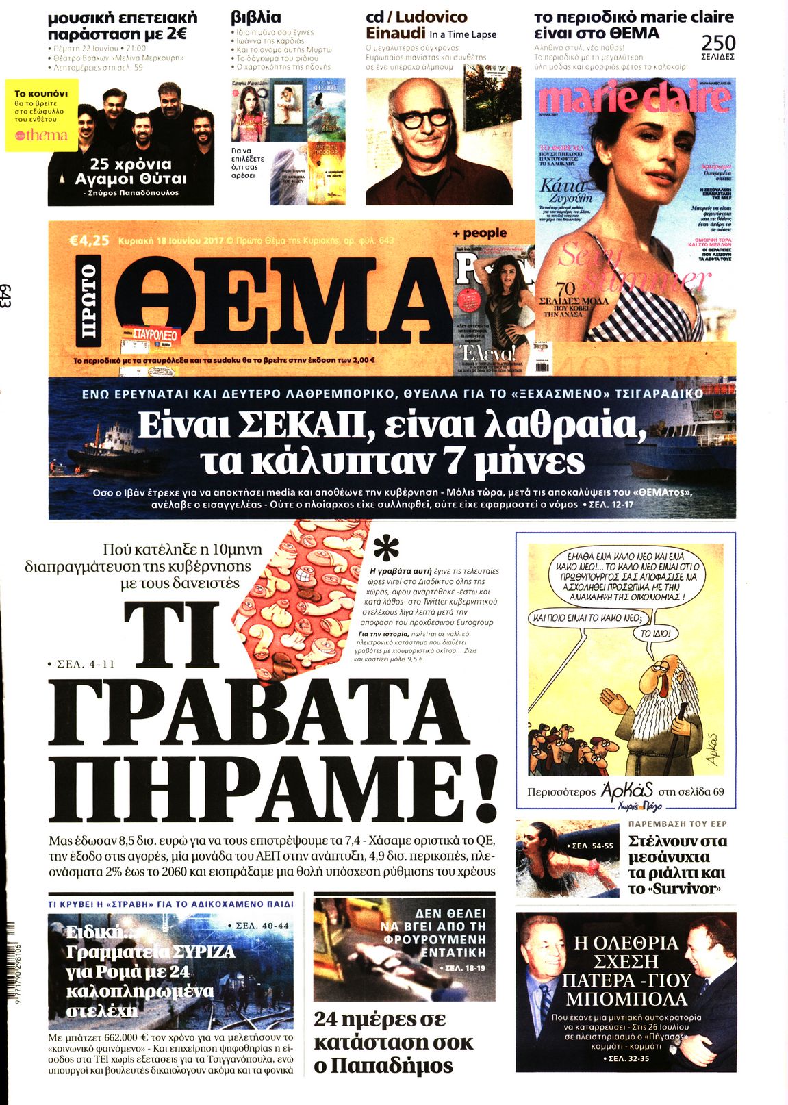 Εξώφυλο εφημερίδας ΠΡΩΤΟ ΘΕΜΑ 2017-06-18