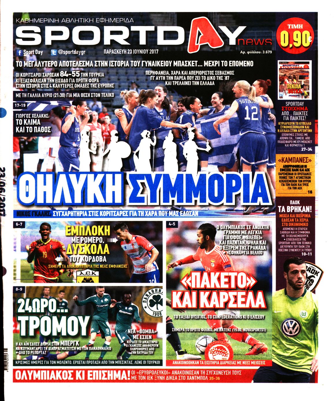 Εξώφυλο εφημερίδας SPORTDAY 2017-06-23