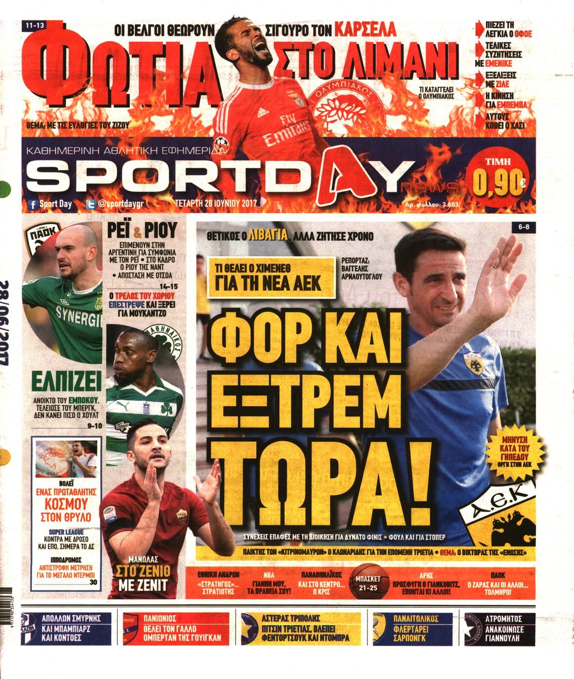 Εξώφυλο εφημερίδας SPORTDAY 2017-06-28