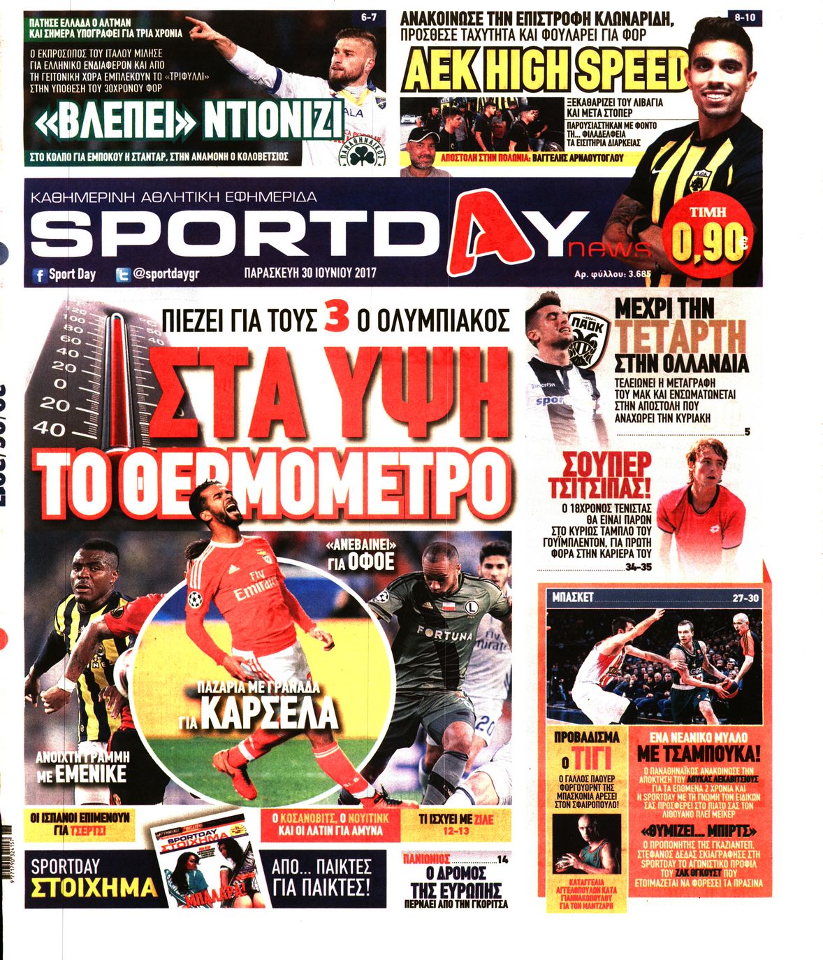 Εξώφυλο εφημερίδας SPORTDAY 2017-06-30
