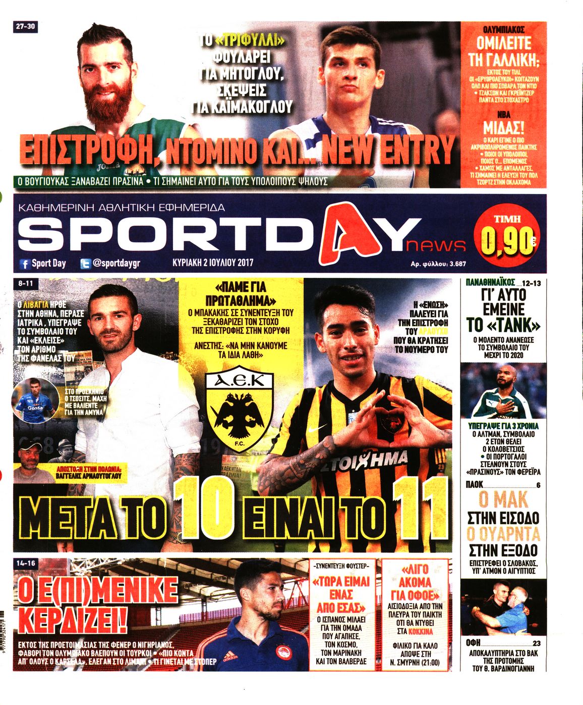 Εξώφυλο εφημερίδας SPORTDAY 2017-07-02