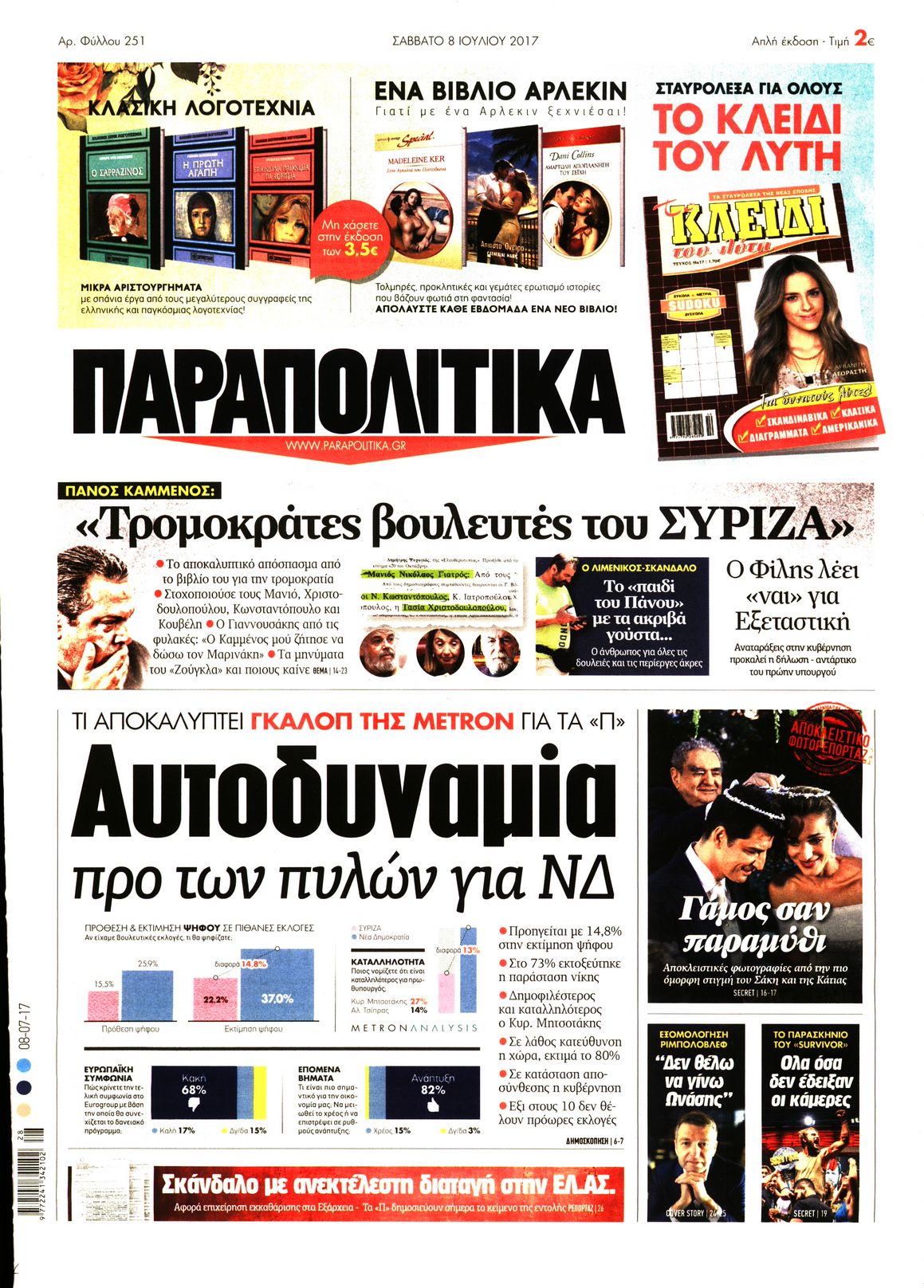 Εξώφυλο εφημερίδας ΠΑΡΑΠΟΛΙΤΙΚΑ 2017-07-08