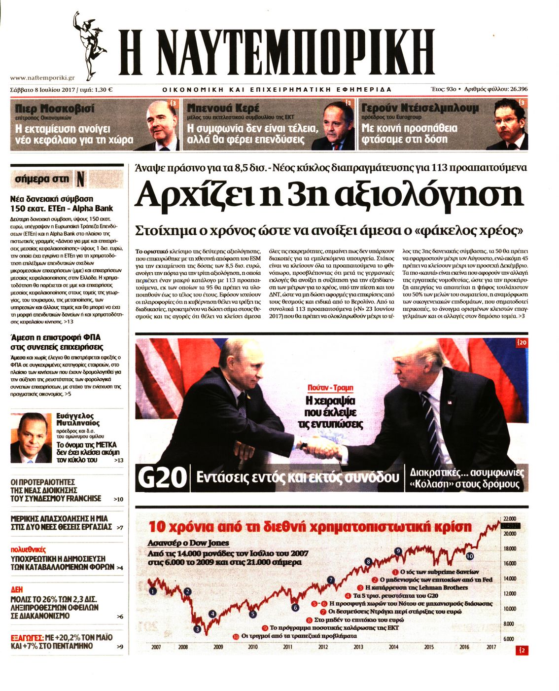 Εξώφυλο εφημερίδας ΝΑΥΤΕΜΠΟΡΙΚΗ 2017-07-08