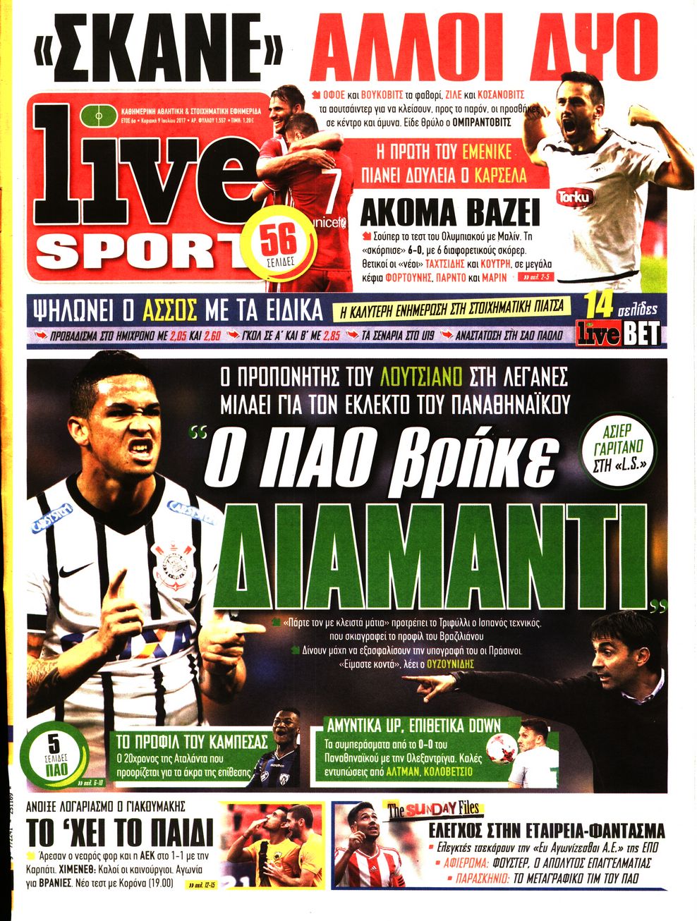 Εξώφυλο εφημερίδας LIVE SPORT 2017-07-09