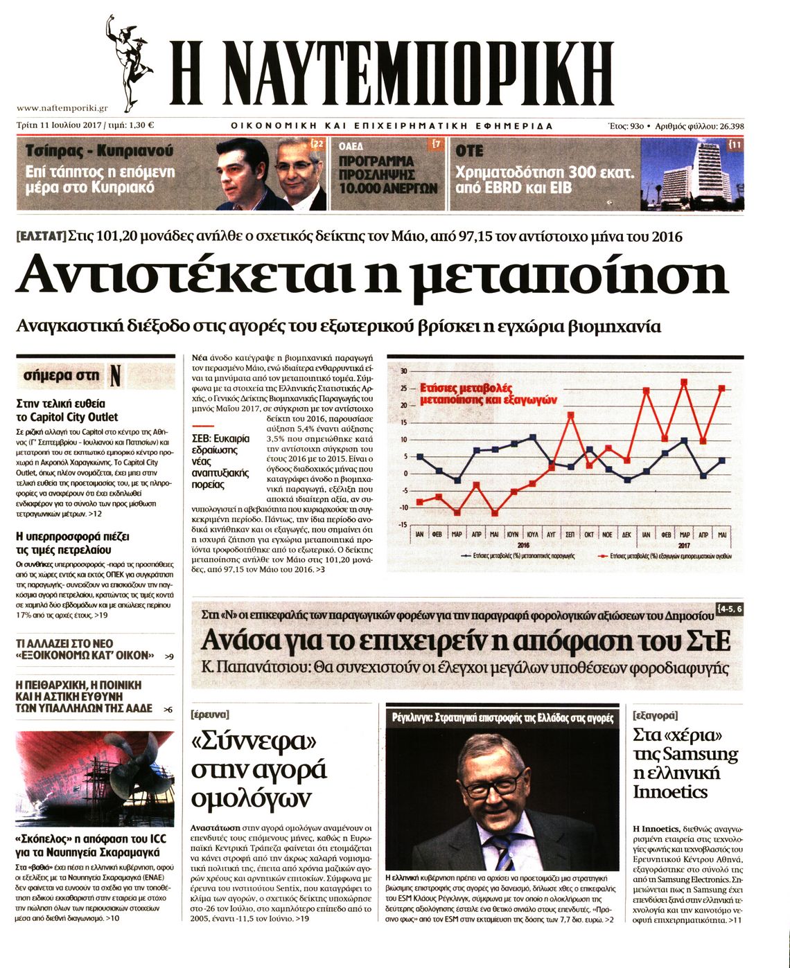 Εξώφυλο εφημερίδας ΝΑΥΤΕΜΠΟΡΙΚΗ 2017-07-11