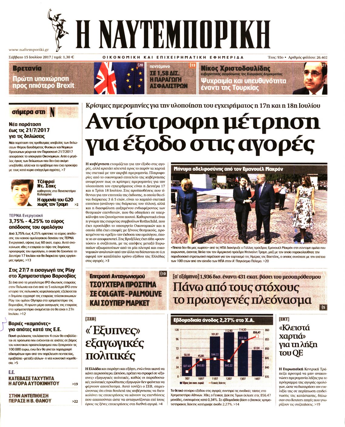 Εξώφυλο εφημερίδας ΝΑΥΤΕΜΠΟΡΙΚΗ 2017-07-15