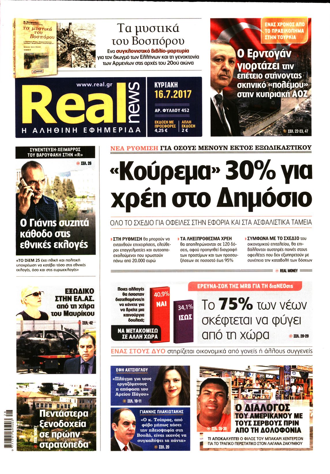 Εξώφυλο εφημερίδας REAL NEWS 2017-07-16