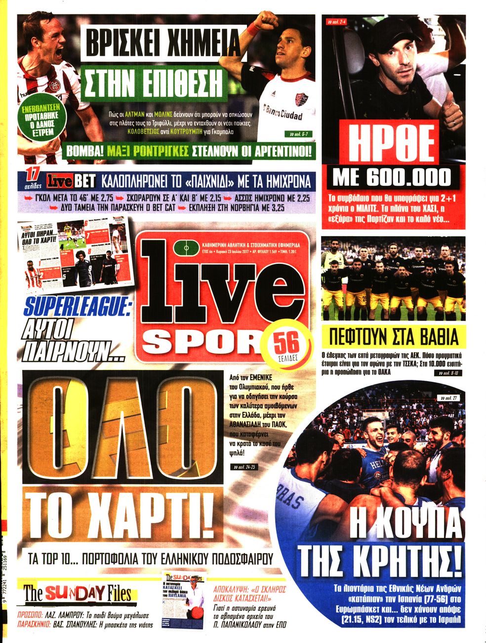 Εξώφυλο εφημερίδας LIVE SPORT 2017-07-23