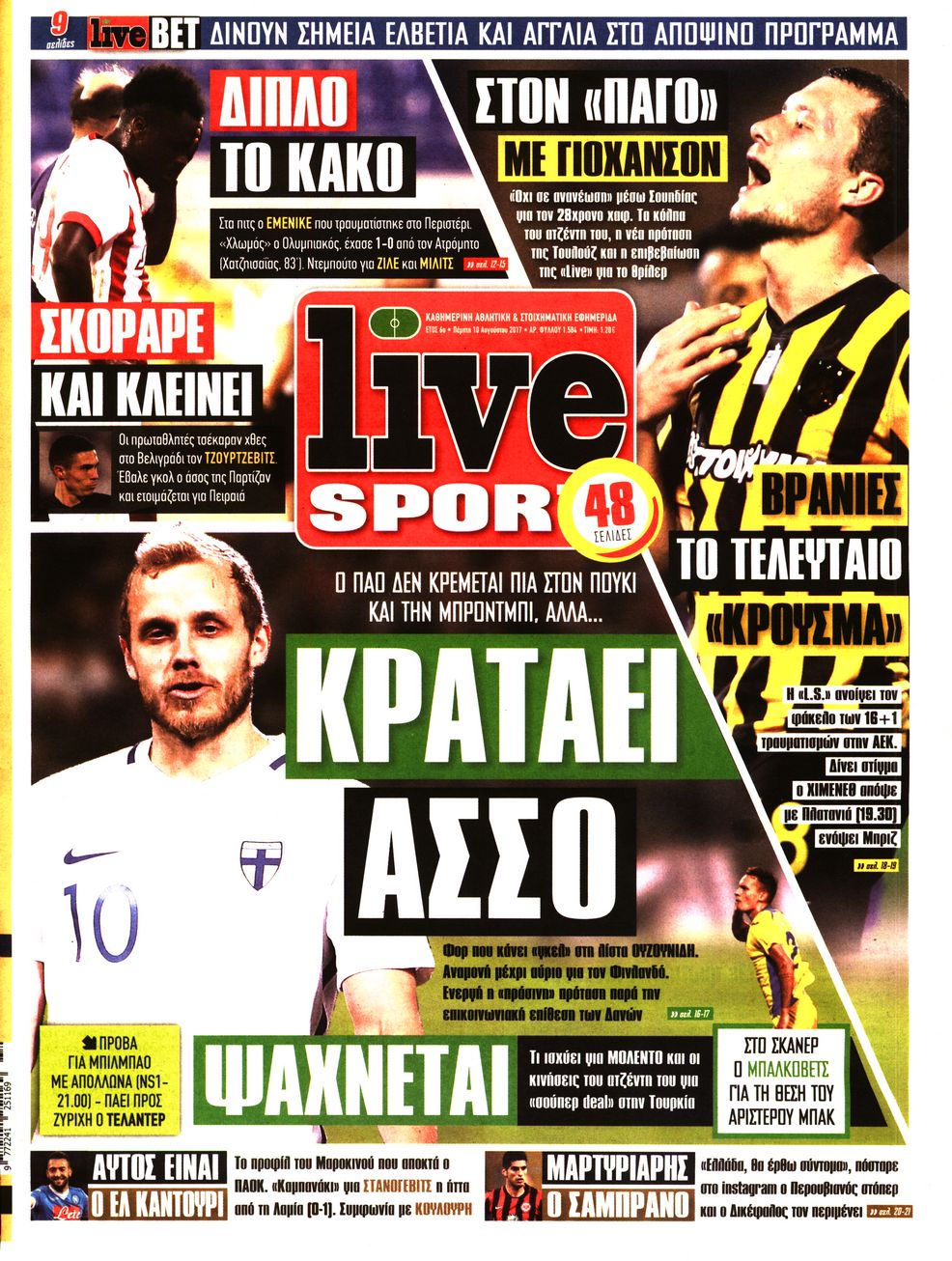 Εξώφυλο εφημερίδας LIVE SPORT 2017-08-10
