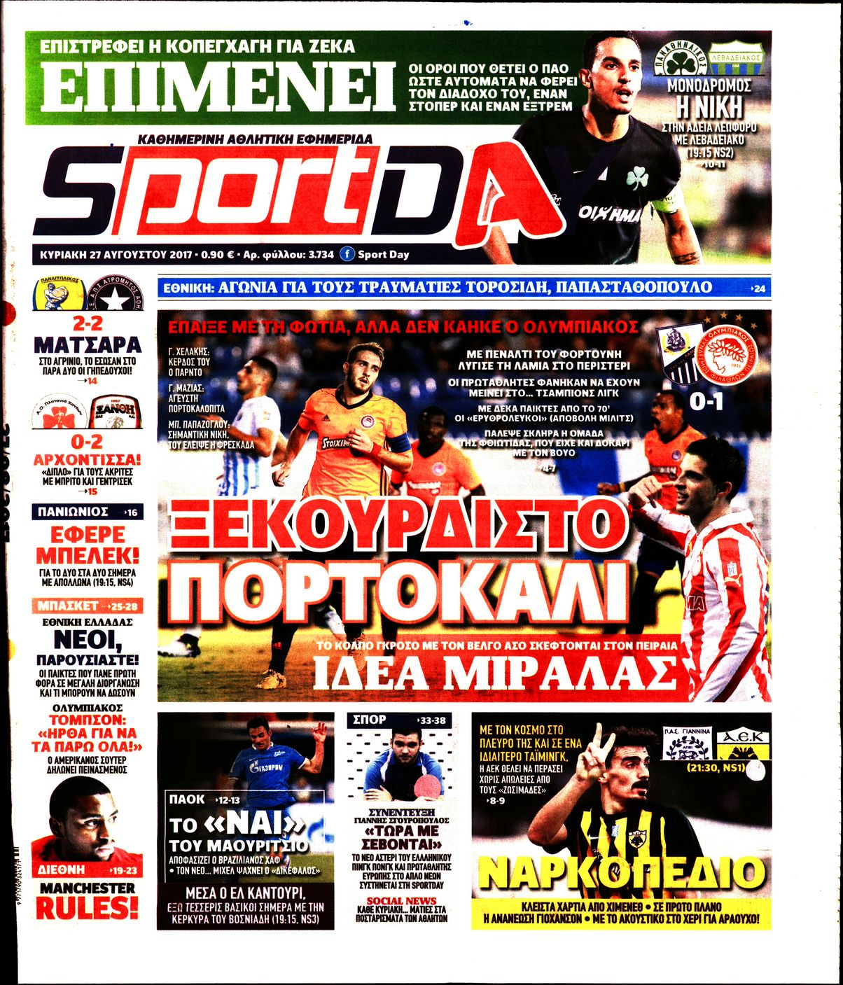 Εξώφυλο εφημερίδας SPORTDAY 2017-08-27
