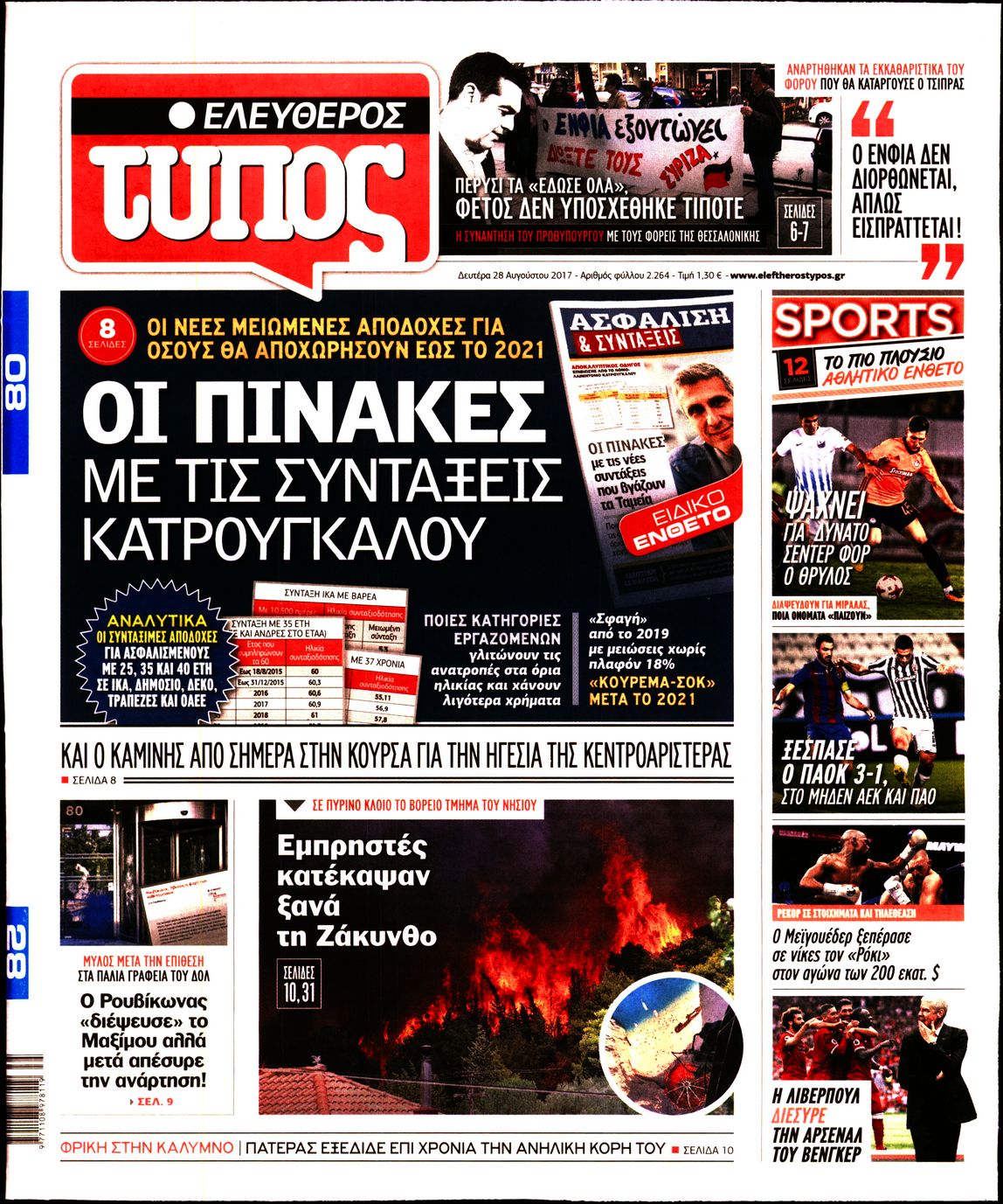 Εξώφυλο εφημερίδας ΕΛΕΥΘΕΡΟΣ ΤΥΠΟΣ 2017-08-28