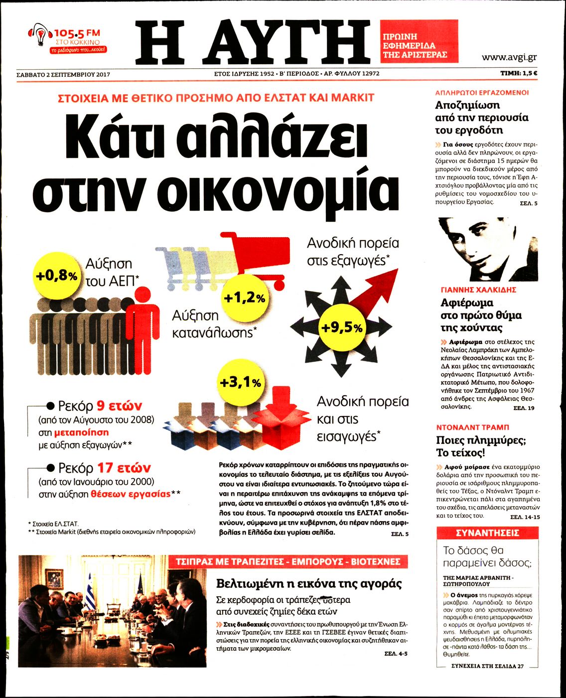 Εξώφυλο εφημερίδας ΑΥΓΗ 2017-09-02
