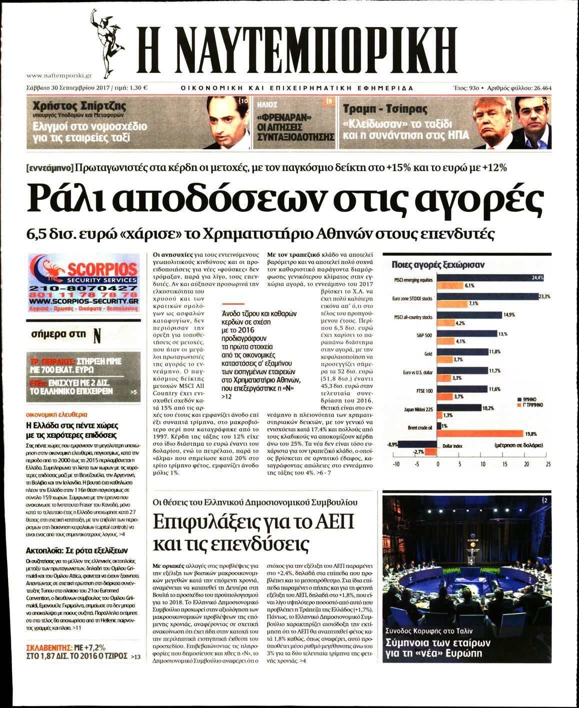 Εξώφυλο εφημερίδας ΝΑΥΤΕΜΠΟΡΙΚΗ 2017-09-30